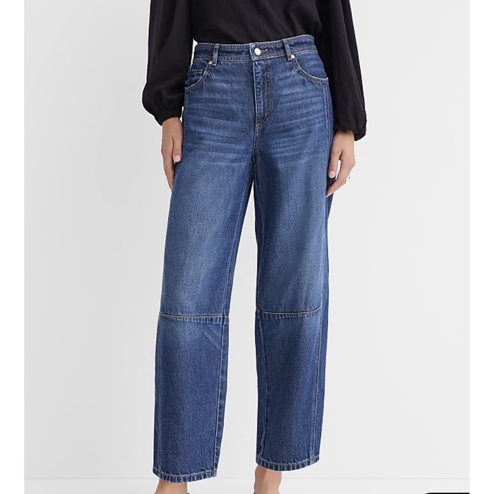 LOFT Curvy High Rise Barrel Jeans 30/10 (Actual 33x28) Dark Wash Cotton Lyocell